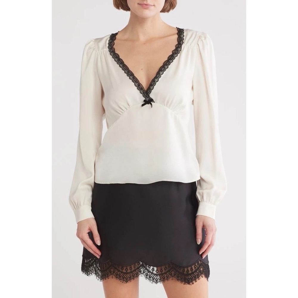 WAYF Ivory Lace Trim Babydoll Top Womens Medium Romantic Coquette Ethereal